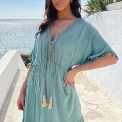 Oversized Jurk Gouden Detail Dust Mint