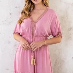 Oversized Jurk Gouden Detail Dust Pink