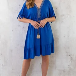 Oversized Jurk Gouden Detail Kobalt -Exporteren Dames Glam Winkel Oversized Jurk Gouden Detail Kobalt 2 586x900 1