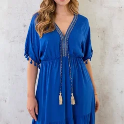 Oversized Jurk Gouden Detail Kobalt -Exporteren Dames Glam Winkel Oversized Jurk Gouden Detail Kobalt 5 586x900 1