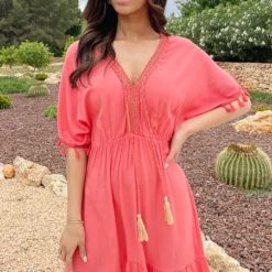 Oversized Jurk Gouden Detail Koraal -Exporteren Dames Glam Winkel Oversized Jurk Gouden Detail Koraal 2 586x900 1