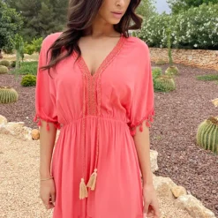 Oversized Jurk Gouden Detail Koraal