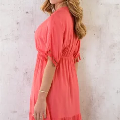 Oversized Jurk Gouden Detail Koraal -Exporteren Dames Glam Winkel Oversized Jurk Gouden Detail Koraal 4 586x900 2