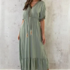 Oversized Jurk Gouden Detail Maxi Army -Exporteren Dames Glam Winkel Oversized Jurk Gouden Detail Maxi Army 1 1 586x900 1