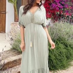 Oversized Jurk Gouden Detail Maxi Army -Exporteren Dames Glam Winkel Oversized Jurk Gouden Detail Maxi Army 3 586x900 1