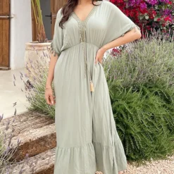 Oversized Jurk Gouden Detail Maxi Army