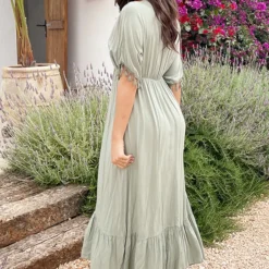 Oversized Jurk Gouden Detail Maxi Army -Exporteren Dames Glam Winkel Oversized Jurk Gouden Detail Maxi Army 5 586x900 1