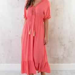 Oversized Jurk Gouden Detail Maxi Koraal 8 Oversized Jurk Gouden Detail Maxi Koraal -Exporteren Dames Glam Winkel Oversized Jurk Gouden Detail Maxi Koraal 1 586x900 1