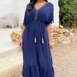 Oversized Jurk Gouden Detail Maxi Marine