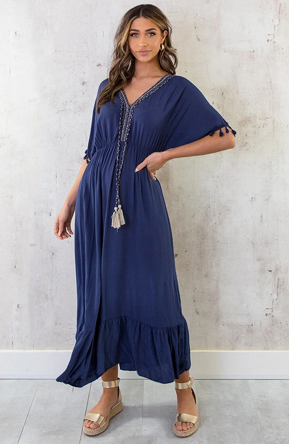 Oversized Jurk Gouden Detail Maxi Marine 9 Oversized Jurk Gouden Detail Maxi Marine - Afbeelding 9