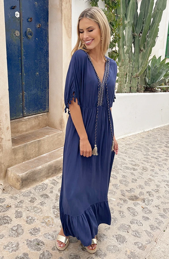 Oversized Jurk Gouden Detail Maxi Marine 5 Oversized Jurk Gouden Detail Maxi Marine - Afbeelding 5