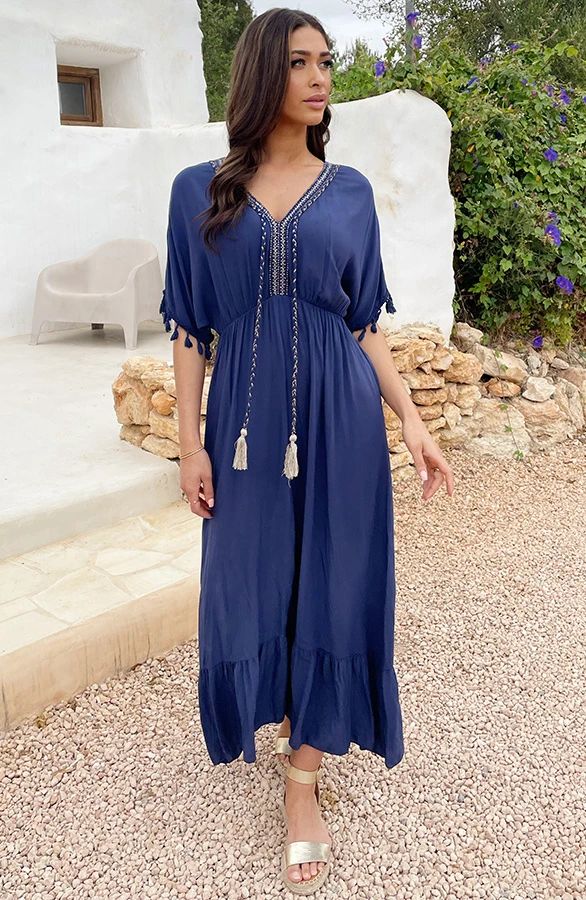 Oversized Jurk Gouden Detail Maxi Marine 2 Oversized Jurk Gouden Detail Maxi Marine - Afbeelding 2