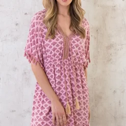 Oversized Jurk Gouden Detail Print Dust Roze