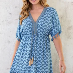 Oversized Jurk Gouden Detail Print Jeansblauw