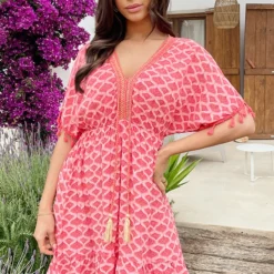 Oversized Jurk Gouden Detail Print Koraal