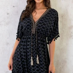 Oversized Jurk Gouden Detail Print Zwart -Exporteren Dames Glam Winkel Oversized Jurk Gouden Detail Print Zwart 4 586x900 2