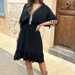 Oversized Jurk Gouden Detail Zwart