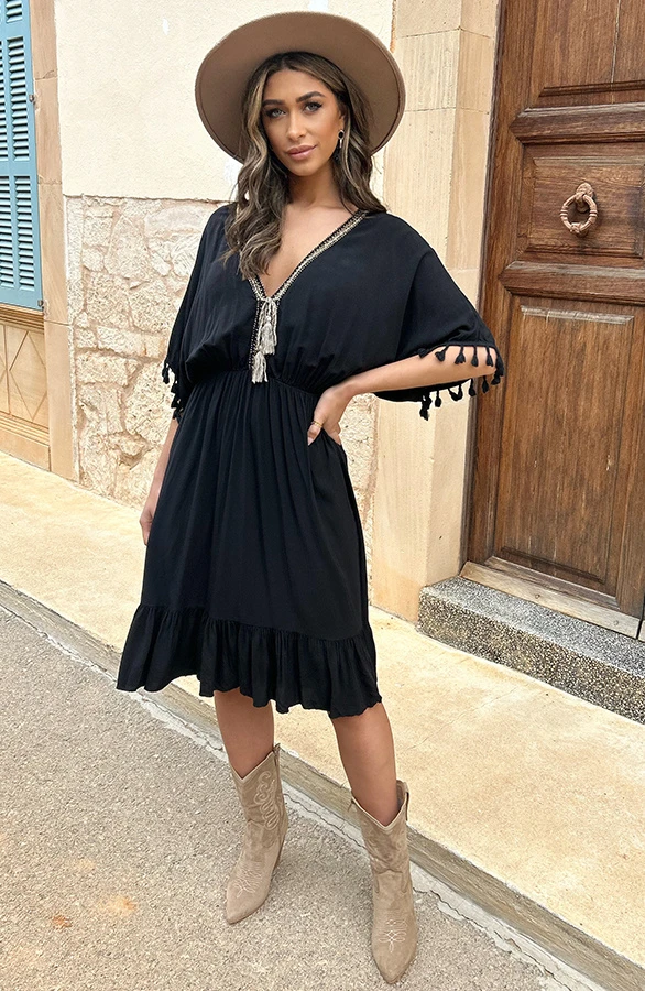 Oversized Jurk Gouden Detail Zwart