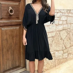 Exporteren Dames Glam Winkel -Exporteren Dames Glam Winkel Oversized Jurk Gouden Detail Zwart 5 586x900 1