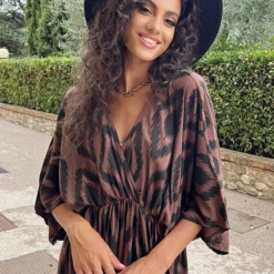 Oversized Print Jurk Choco -Exporteren Dames Glam Winkel Oversized Print Jurk Choco 7 586x900 1