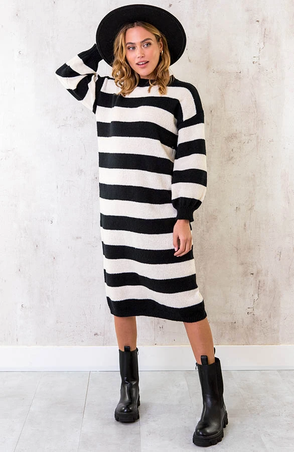 Oversized Strepen Jurk Zwart 8 Oversized Strepen Jurk Zwart - Afbeelding 8