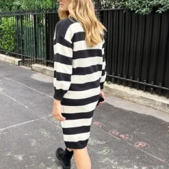 Oversized Strepen Jurk Zwart 15 Oversized Strepen Jurk Zwart -Exporteren Dames Glam Winkel Oversized Strepen Jurk Zwart 2 586x900 1