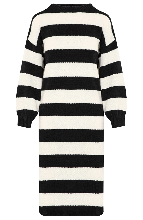 Oversized Strepen Jurk Zwart 11 Oversized Strepen Jurk Zwart - Afbeelding 11