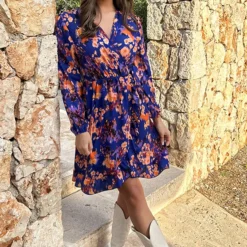 Overslag Print Jurk Kobalt -Exporteren Dames Glam Winkel Overslag Print Jurk Kobalt 14 586x900 1