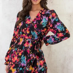 Overslag Print Jurk Multicolor -Exporteren Dames Glam Winkel Overslag Print Jurk Multicolor 4 586x900 2