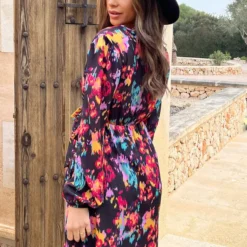 Overslag Print Jurk Multicolor -Exporteren Dames Glam Winkel Overslag Print Jurk Multicolor 5 586x900 1