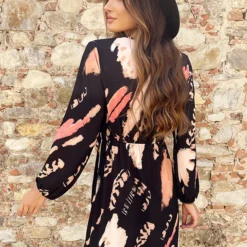 Overslag Print Jurk Zwart Beige -Exporteren Dames Glam Winkel Overslag Print Jurk Zwart Beige 3 586x900 2