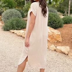 Palermo Pocket Jurk Beige -Exporteren Dames Glam Winkel Palermo Pocket Jurk Beige 5 586x900 1