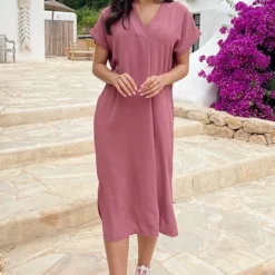 Palermo Pocket Jurk Dust Roze -Exporteren Dames Glam Winkel Palermo Pocket Jurk Dust Roze 1 586x900 1