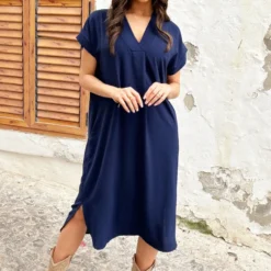 Palermo Pocket Jurk Marine -Exporteren Dames Glam Winkel Palermo Pocket Jurk Marine 3 586x900 1