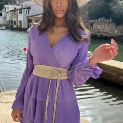 Plisse Laagjes Jurk Lila -Exporteren Dames Glam Winkel Plisse Laagjes Jurk Lila 3 586x900 1