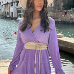 Plisse Laagjes Jurk Lila -Exporteren Dames Glam Winkel Plisse Laagjes Jurk Lila 4 586x900 1