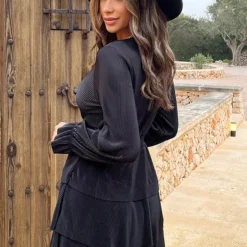 Musthave Deal Plisse Laagjes Jurk -Exporteren Dames Glam Winkel Plisse Laagjes Jurk Zwart 5 586x900 1