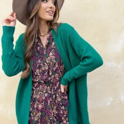 V-hals Strik Jurk Print Multi -Exporteren Dames Glam Winkel Ribbel Vest Smaragd 1 586x900 1