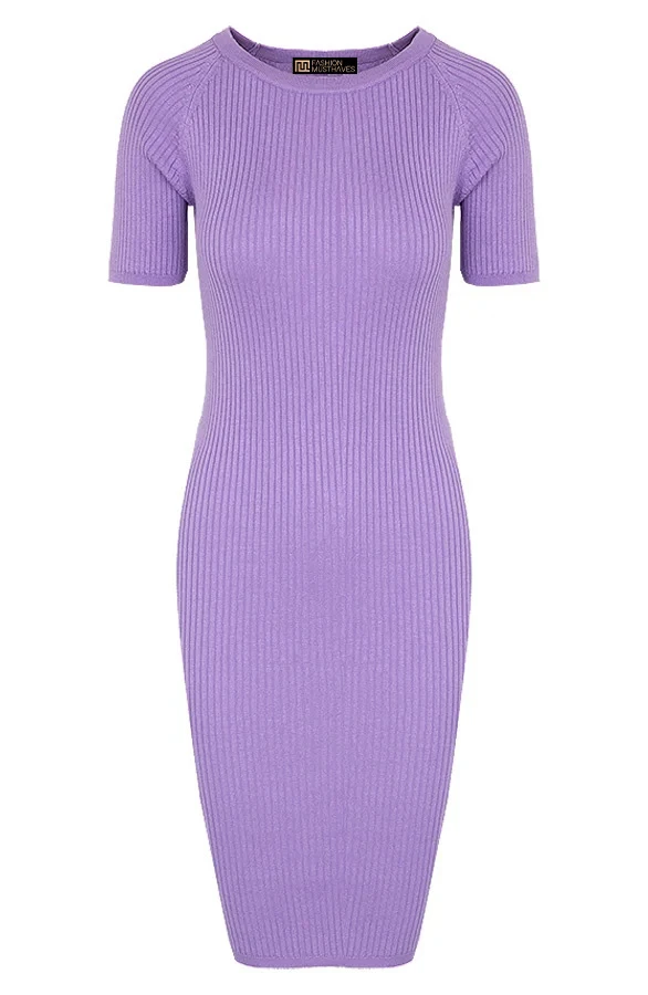 Ribstof Midi Jurk Lila 6 Ribstof Midi Jurk Lila - Afbeelding 6