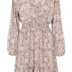 Ruches Jurk Bloemen Beige Dust Roze -Exporteren Dames Glam Winkel Ruches Jurk Bloemen Beige Dust Roze 586x900 1