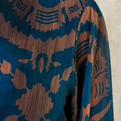 Ruffle Jurk Print Petrol Bruin 22 Ruffle Jurk Print Petrol Bruin -Exporteren Dames Glam Winkel Ruffle Jurk Print Petrol Bruin 586x900 1