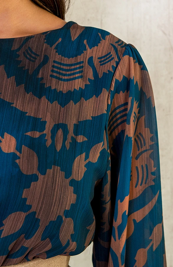 Ruffle Jurk Print Petrol Bruin 7 Ruffle Jurk Print Petrol Bruin - Afbeelding 7