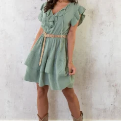 Ruffle Laagjes Jurk Mousseline Army -Exporteren Dames Glam Winkel Ruffle Laagjes Jurk Mousseline Army 2 586x900 1