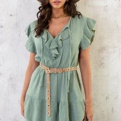 Exporteren Dames Glam Winkel -Exporteren Dames Glam Winkel Ruffle Laagjes Jurk Mousseline Army 3 586x900 1