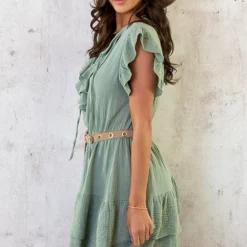 Ruffle Laagjes Jurk Mousseline Army -Exporteren Dames Glam Winkel Ruffle Laagjes Jurk Mousseline Army 6 586x900 1