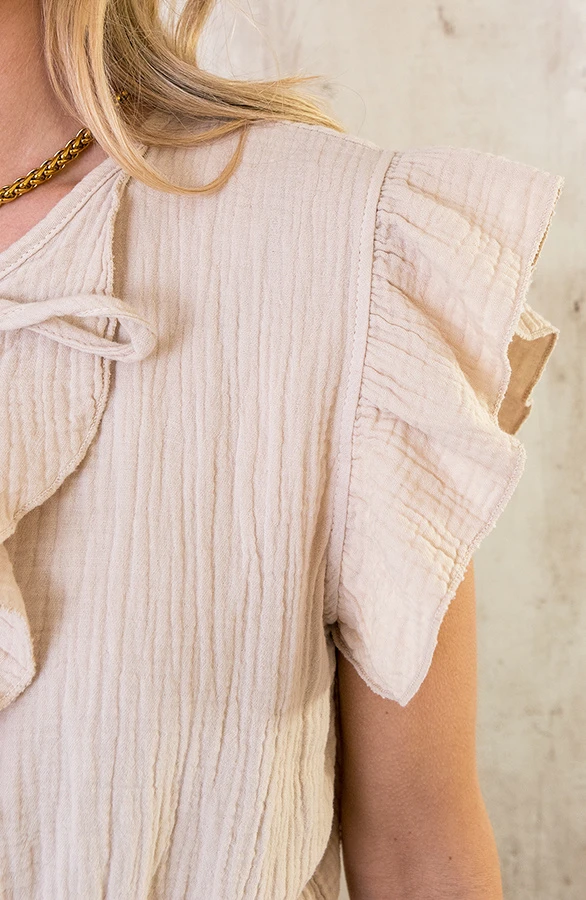 Ruffle Laagjes Jurk Mousseline Beige 6 Ruffle Laagjes Jurk Mousseline Beige - Afbeelding 6