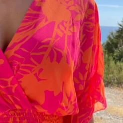Ruffle Laagjes Jurk Print Fuchsia Oranje -Exporteren Dames Glam Winkel Ruffle Laagjes Jurk Print Fuchsia Oranje close 586x900 1