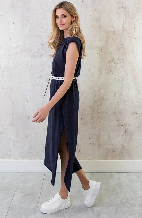 Schoudervulling Maxi Split Jurk Marine 4 Schoudervulling Maxi Split Jurk Marine - Afbeelding 4