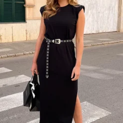 Schoudervulling Maxi Split Jurk