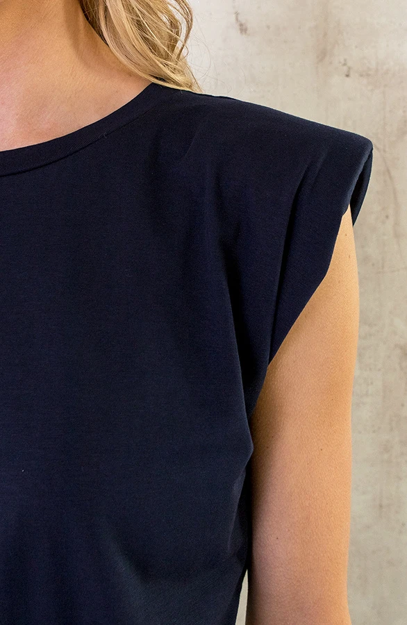 Schoudervulling Maxi Split Jurk Marine 6 Schoudervulling Maxi Split Jurk Marine - Afbeelding 6